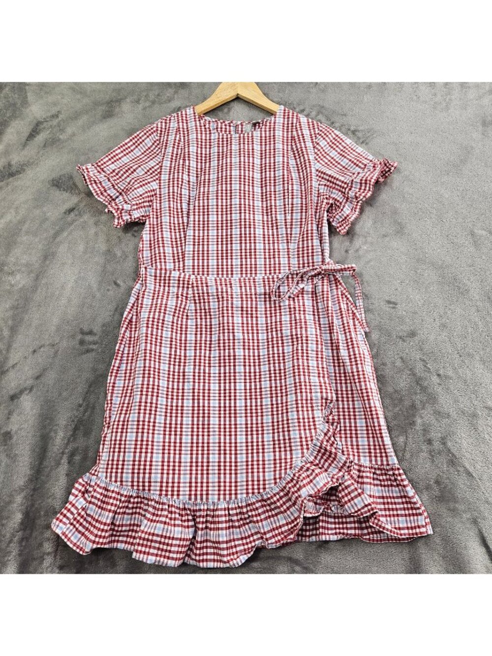 ASOS Dress Sz 10 Gingham Check Apron Sun 100% Cotton Cottage Preppy Boho Ruffle